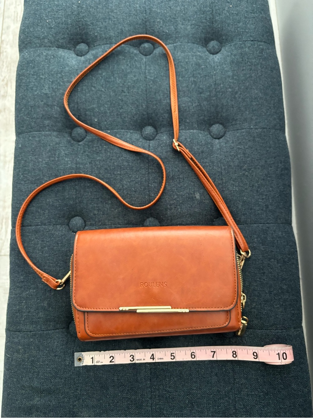 Rouens Tan Crossbody Bag with Gold Accent